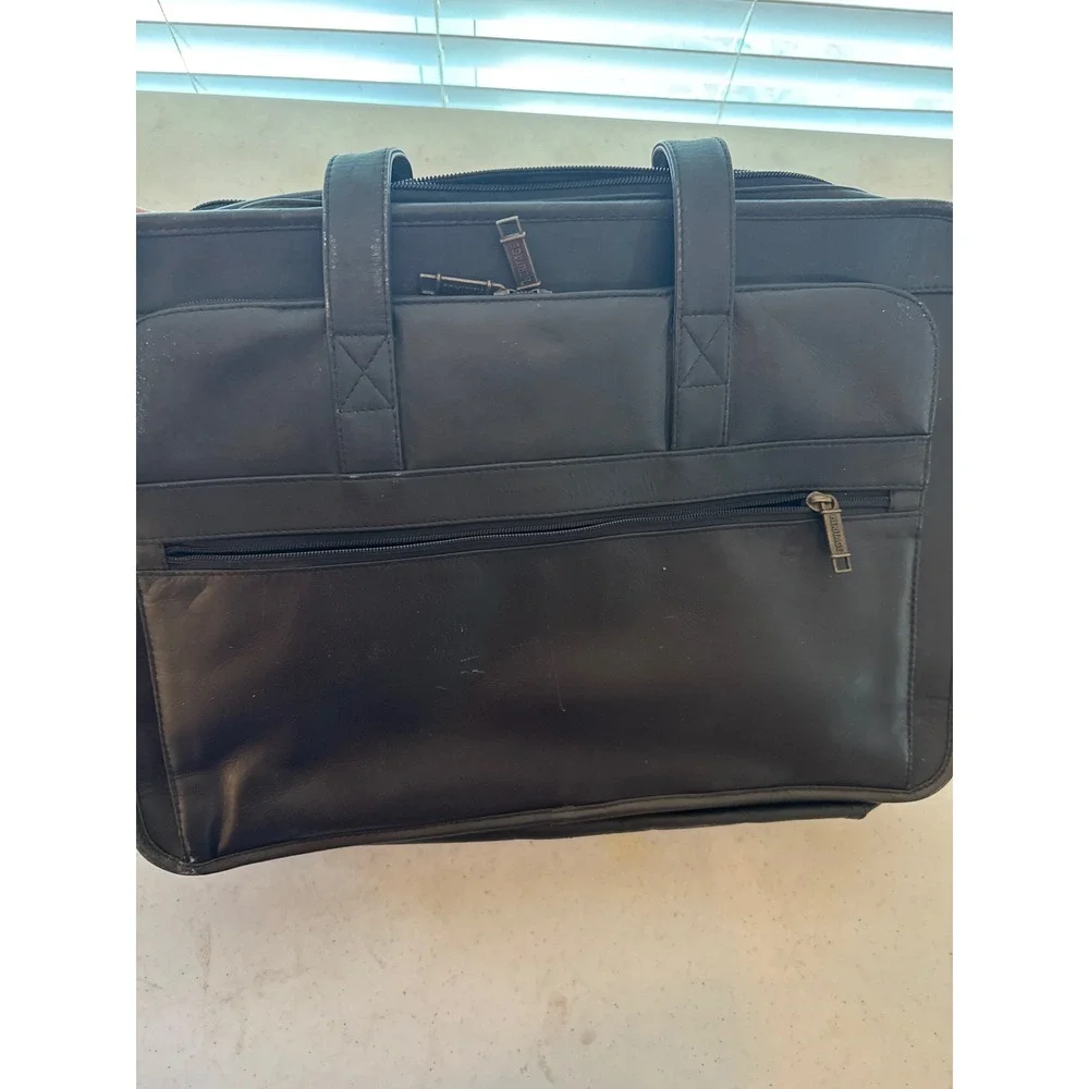 Heritage Black Top Grain Leather Expandable Portfolio Briefcase Bag 120155